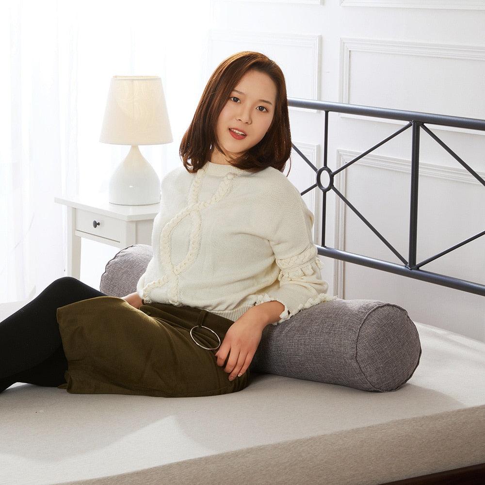 Solid Long Round Maternity Pillow Cotton linen Neck Headrest Body pillow Bed Chair Car Seat Backrest Sleeping Pillow Round Cervical Roll Cylinder Bolster Pillow with Removable Washable Cover, Ergonomically Designed for Head Neck Spine