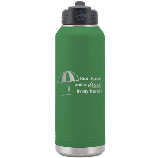 Sun Sand Drink in Hand 32 oz Water Bottle | Green