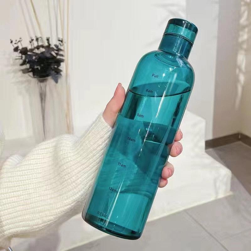 500ml Glass Water Bottle with Time Marker Transparent Milk Cup Outdoor Sports Portable Leakproof Drink Bottle with Cup Sets Water Bottle Leak-proof Time Scale Print Transparent High  Bottle for Office Water Bottle