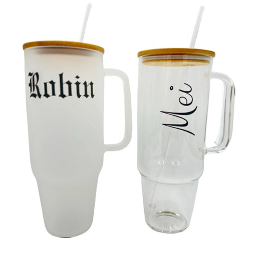 32oz or 40oz Personalized custom Sublimation Clear or Frost Glass Tumbler, Mug, Cup with Handle
