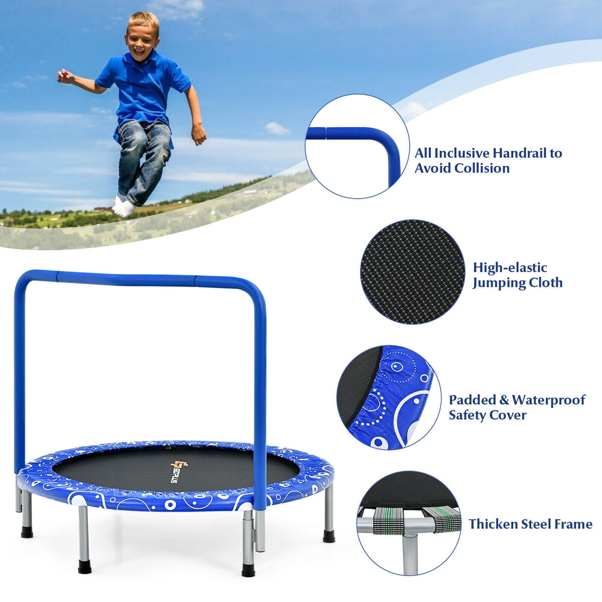 36 Inch Kids Trampoline Mini Rebounder with Full Covered Handrail