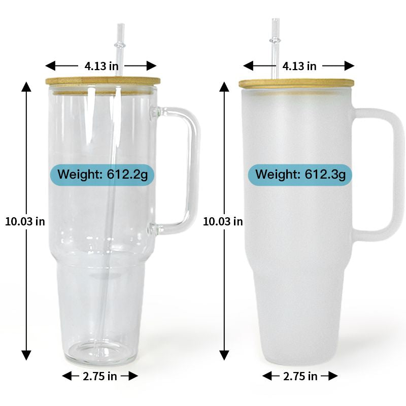32oz or 40oz Personalized custom Sublimation Clear or Frost Glass Tumbler, Mug, Cup with Handle