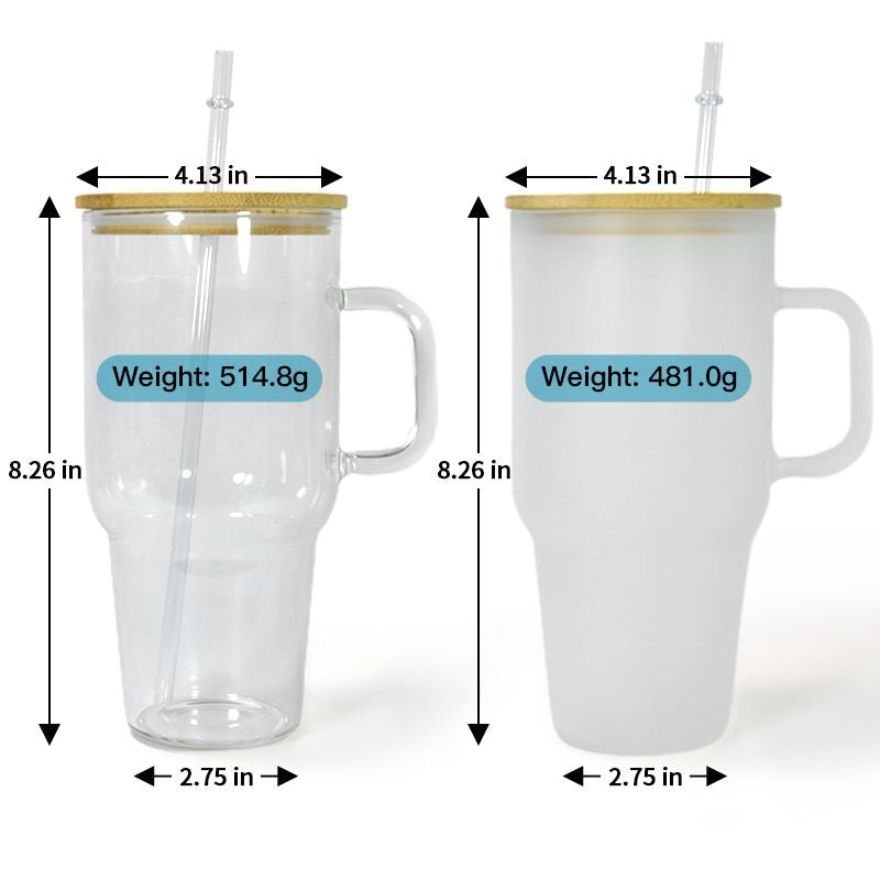 32oz or 40oz Personalized custom Sublimation Clear or Frost Glass Tumbler, Mug, Cup with Handle
