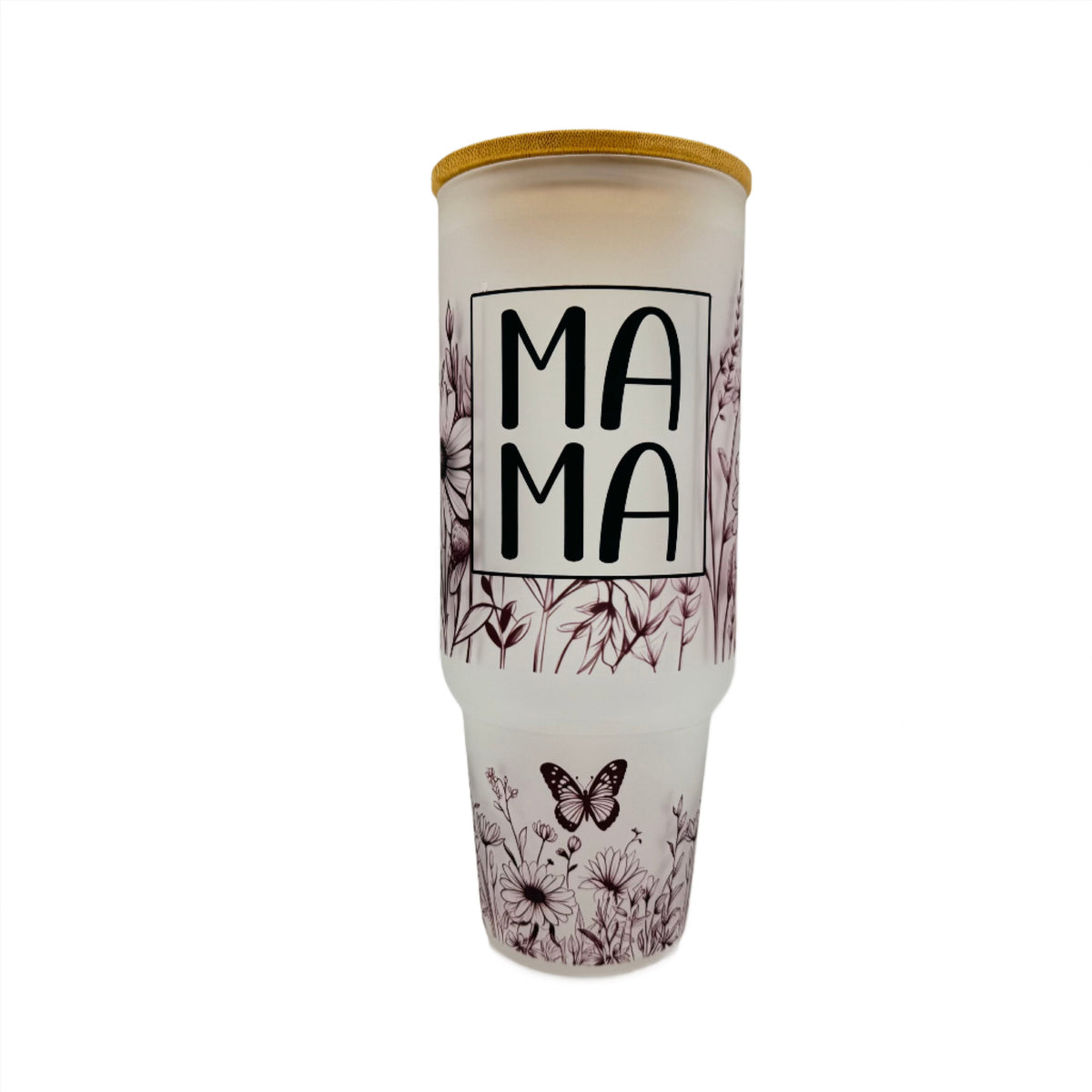 32oz or 40oz MAMA Flower custom Sublimation Printed Clear or Frost Glass Tumbler, Mug, Cup with Handle