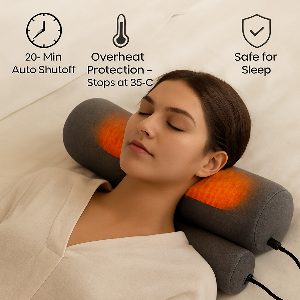 USB Heated Neck Pillow Zero Pressure Memory Foam Cervical Neck Pillow Heated Bed Pillow with Eye Mask Adapter for Pain Relief