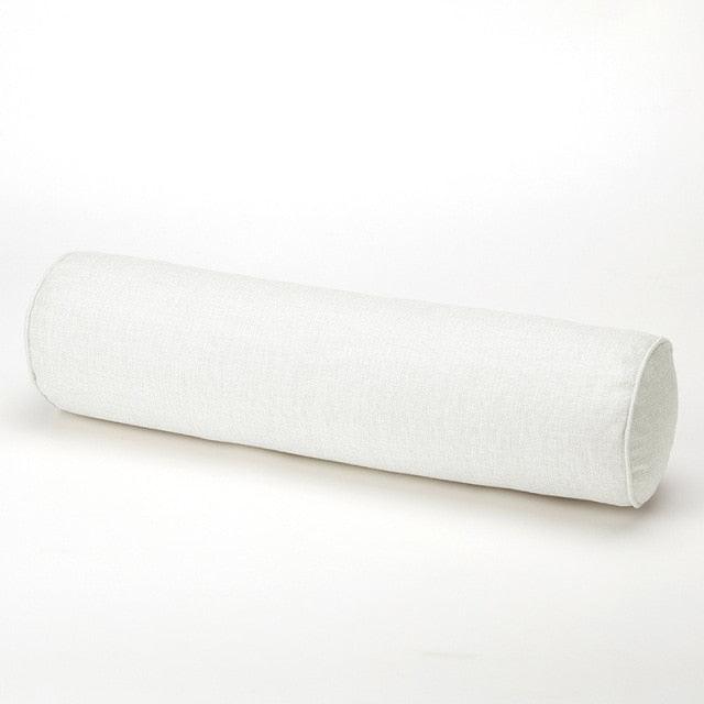 Solid Long Round Maternity Pillow Cotton linen Neck Headrest Body pillow Bed Chair Car Seat Backrest Sleeping Pillow Round Cervical Roll Cylinder Bolster Pillow with Removable Washable Cover, Ergonomically Designed  for Head Neck Spine