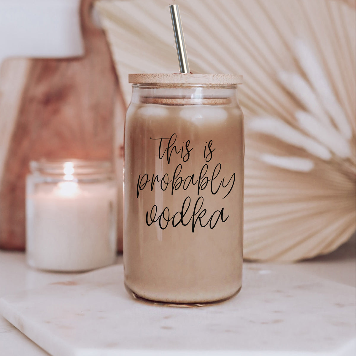 17oz Glass Tumbler With Bamboo Lid And 2 Stainless Straws - Reusable Drink Cup